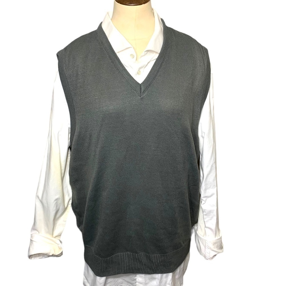 Vintage Eaton Knit Sweater Vest Sz L Gray/ Green V Neck Academia Preppy Top